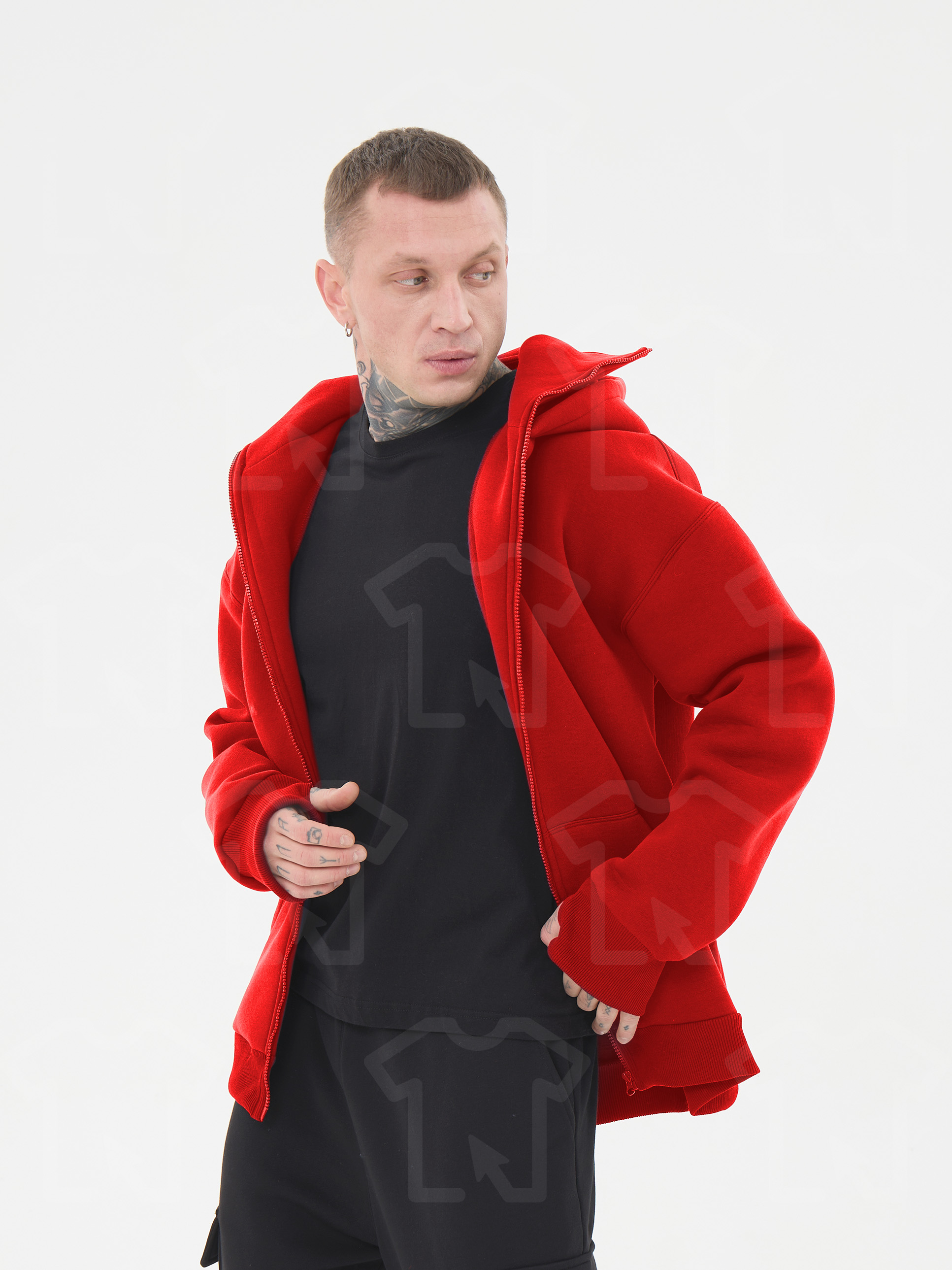 Худи Oversize BALACLAVA ZIP (на молнии) Премиум с начесом, цвет: красный
